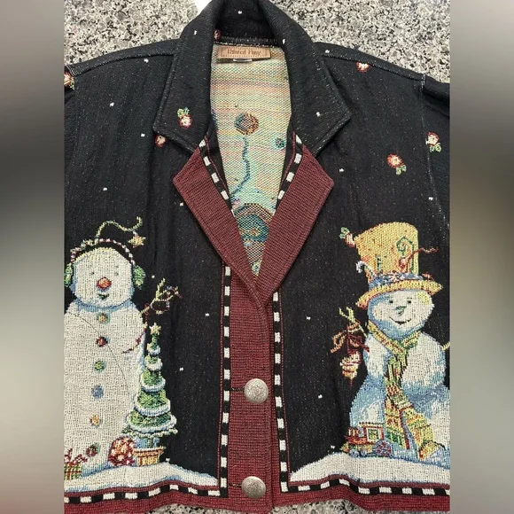 ✨VTG✨ Painted Pony Sweater Christmas Santa
Snowman Tapestry Jacket Med 🎅🏼☃️🎄 - Picture 5 of 15